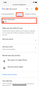 Security - 2 Step Verification Off