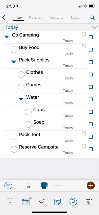 Go Camping Task and Subtasks