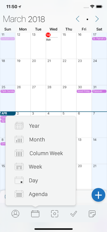 1c) Pop up menu (shows view name + icon)