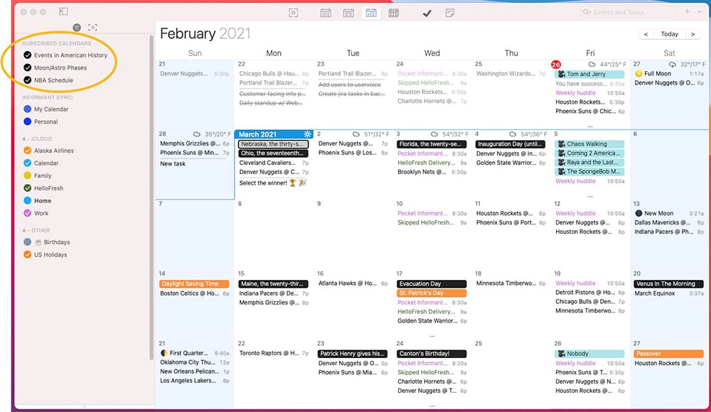 Subscribed-calendars