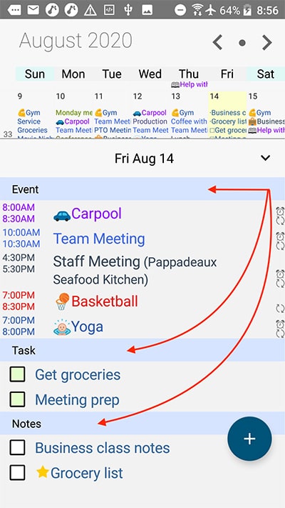Day Details Sections